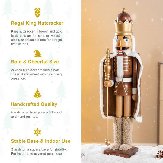 Glitzhome® 24" Wooden Christmas Brown King Nutcracker